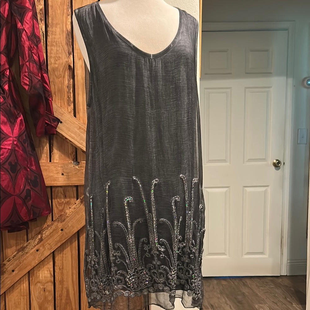 Soft Surroundings Gray Embroidered Tunic
